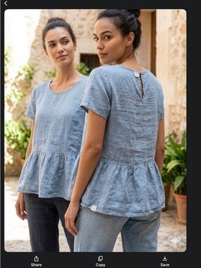 BYTAVI Light Blue Linen Peplum Short-Sleeve Blouse